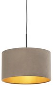 Závesné svietidlo s taupe zamatovým tienidlom so zlatom 35 cm - Combi