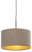 Závesné svietidlo s taupe zamatovým tienidlom so zlatom 35 cm - Combi