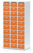 Alfa 3 Šatníková skrinka s úložnými boxami, 30 boxov, 1800 x 900 x 500 mm, otočný zámok, oranžové dvere