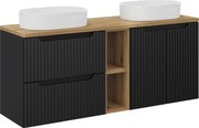 Comad Kúpeľňová skrinka s doskovými umývadlami Nova Black 140 čierna/dub coast evoke