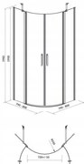 Cersanit Moduo - štvrťkruhový sprchovací kút 80x80x195, 6mm číre sklo, chrómový profil, S162-009