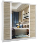 Šatníková skriňa 158cm Belini biely mat / dub sonoma s posuvnými dverami a zrkadlom  MV SZP3/2/W/DS/W/HI