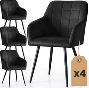 Sada štyroch jedálenských stoličiek LUXANO zamatové, čierne / čierne nohy (4 ks)