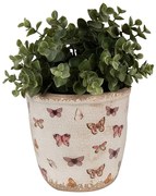 Béžový antik obal na kvetináč s motýlikmi Butterfly Paradise M - Ø 15*14 cm