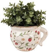 Béžový keramický obal na kvetináč s jahôdkami Wild Strawberries - 17*14*12 cm