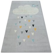 Koberec PASTEL 18409/652 - Obláčik-Srdiečka-Vtáčik sivý/krém/tyrkys