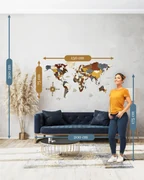 Nástenná drevená mapa sveta 3D, ručne vyrábaná, 150x75cm industrial