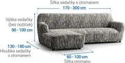 Bielastické poťahy UNIVERSO NOVÉ žíhané čiernobiele sedačka s otomanom vľavo (š. 170 - 300 cm)