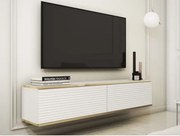 Závesná TV skrinka Orfeo, 135 cm, biela štruktúra/zlatá%