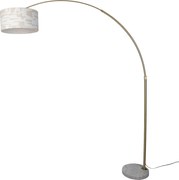 Mosadzná stojaca lampa s bielym a béžovým pruhovaným tienidlom 50 cm - XXL