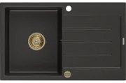 Mexen Bruno, granitový drez 795x495x200 mm, 1-komorový, čierna so zlatou metalízou a zlatým sifónom, 6513791010-75-G