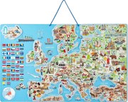 WOODY Magnetická mapa Európy s obrázkami a spoločenská hra, 3v1 v českom jazyku