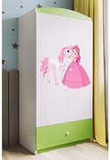 Detská skriňa Babydreams 90 cm princezná a poník zelená