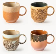Ručne vyrobené hrnčeky's reaktívnou glazúrou 70's, 4 ks