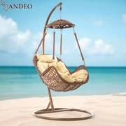 Závesné hojdacie kreslo HAVANNA EXTRA- hnedé + béžové vankúše