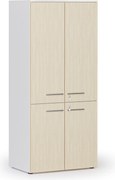 Kancelárska policová skriňa PRIMO WHITE, polené dvere, 800 x 500 x 1781 mm, biela/breza