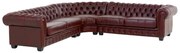 furniture-nabytek.cz - Masívna rohovásedacia súprava Chesterfield III z pravej kože, červená – 294×294×74 cm