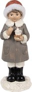 Šedá vianočná dekorácia socha dievča so sviečkou - 6*6*14 cm