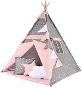 Detský stan TEEPEE (TÝPIE) RUŽOVÝ S HVIEZDIČKAMI + doplnky