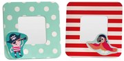 Červeno–tyrkysové drevené rámčeky v súprave 2 ks 12x12 cm Pirate – Premier Housewares