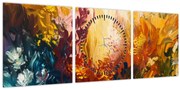 Obraz - Abstraktná maľba kvetov (s hodinami) (90x30 cm)