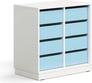 Úložná skrinka CASPER, 8 zásuviek, so soklom, biela/sky blue