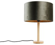 Stolná lampa drevená so zamatovým tienidlom zelená 35cm - Mels