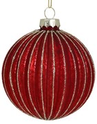 Červená sklenená vianočná ozdoba gule so zlatými prúžkami Chic - Ø 8 cm