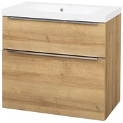 Mereo Mailo, kúpeľňová skrinka s umývadlom z liateho mramoru 81 cm, dub Riviera, chróm madlo, MER-CN521M