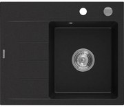 Mexen Ben, 1-komorový granitový drez 600x500x190 mm, pravý + chrómový sifón, čierna, 6523605000-77