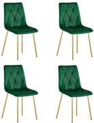 Set štyroch jedálenských stoličiek LIBRA zamatové, tmavozelené / zlaté nohy (4 ks)