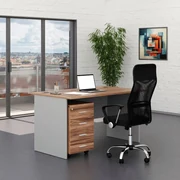 Zostava kancelárskeho nábytku SimpleOffice 1, 140 cm, orech vlašský / sivá