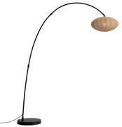 Japandi oblúková stojaca lampa čierna s hnedým tienidlom - Bida