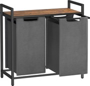 Kôš na bielizeň s 2 priehradkami, kôs na prádlo, 2 x 46 l, sivý