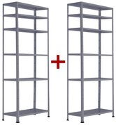 Policový regál 1+1 ZADARMO, 1760x750x300 mm, 6 políc, nosnosť police 75 kg, RAL 7031