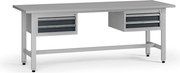 Výškovo nastaviteľný dielenský stôl G5, 2100 x 750 x 800-1000 mm, 2x kontajner, 4 zásuvky, grafit