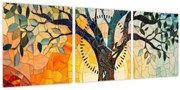 Obraz – Mozaika – slnko a strom I. (s hodinami) (90x30 cm)