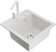 Mexen Vito, 1-komorový granitový drez 520x490x210 mm, biela batéria Rita, biela, 6503-20-670300-20