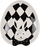 Čiernobiely keramický dezertný tanierik Black&White Bunny - 21*18*4 cm