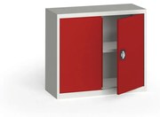 Plechová policová skriňa na náradie KOVONA, 800 x 950 x 400 mm, 1 polica, sivá/červená