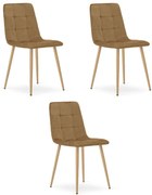 Set troch jedálenských stoličiek KARA zamatové, hnedé / hnedé nohy (3 ks)
