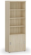 Kombinovaná kancelárska skriňa PRIMO WOOD, zasúvacie dvere na 2 poschodia, 800 x 420 x 2128 mm, dub prírodný