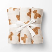 Biante Mušelínová plienka/dečka Nature MSN-038 Medvedíky na krémovo bielom - ZVÝHODNENÁ SADA 3 KS 70x70 cm - Sada 3 ks