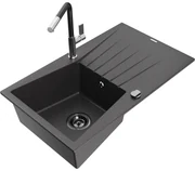 Mexen Cesar, 1-komorový granitový drez 775x470x190 mm a drezová batéria Flora, čierna škvrnitá, 6514-76-670401-07-B