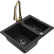 Mexen Carlos, 1,5-komorový granitový drez 582x475x177 mm a drezová batéria Elia, čierna, 6518-77-670101-50-B