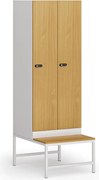 Šatníková skrinka S1 s lavičkou, 2 oddiely, 1875 x 600 x 500/800 mm, demont, mechanický kódový zámok, laminované dvere, buk