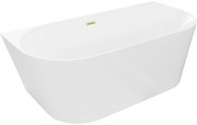 Mexen Oval Slim, voľne stojaca vaňa ku stene 170 x 80 cm, biela lesklá, zlatý matný prepad, 52661708000-55