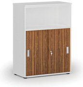 Kombinovaná kancelárska skriňa so zásuvnými dverami PRIMO WHITE, 800 x 420 x 1087 mm, biela/orech