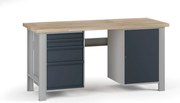 Dielenský pracovný stôl G7, buková škárovka, 1700 x 685 x 840 mm, 1x skrinka, 4 zásuvky, grafit