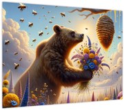 Obraz - Medveď a včielky (70x50 cm)